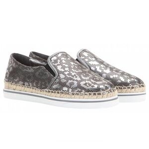 NEW - JIMMY CHOO DAWN STEEL SLIP ON ESPADRILLES SNEAKERS - Size 8.5